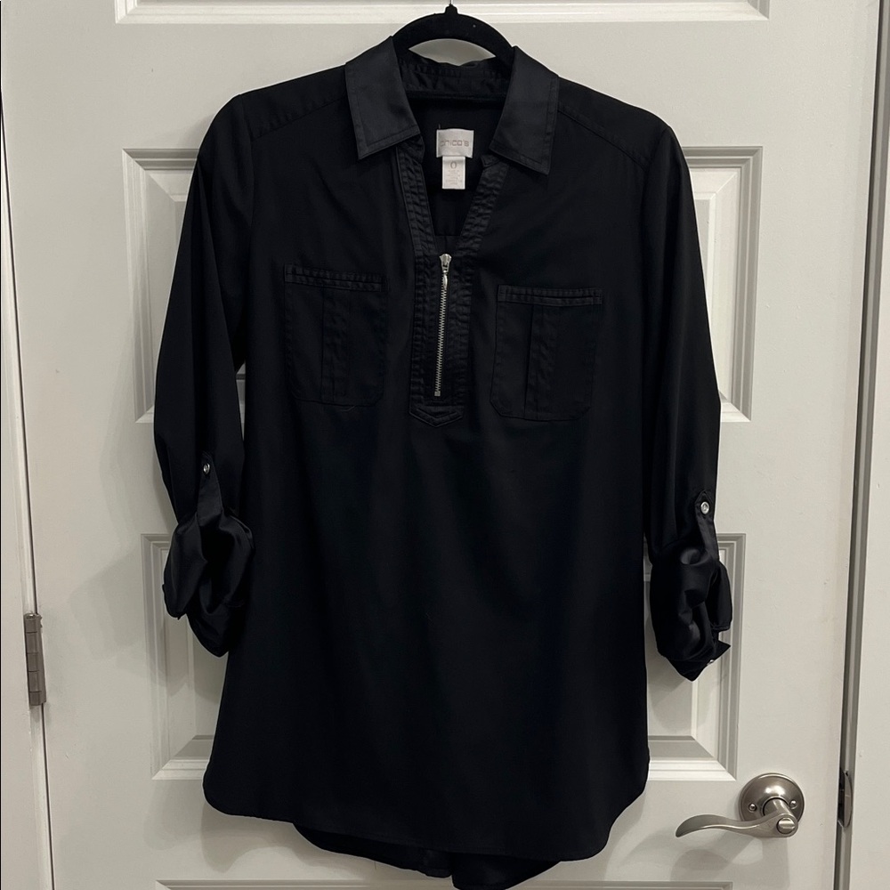 Chico's Black Lightweight Zip-Pullover Shirt Jacket